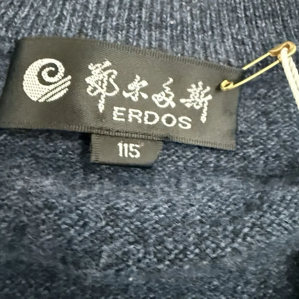 NWT Cashmere Tech V-Neck Sweater Windowpane Blue Men's L XL ERDOS Grandpa Preppy